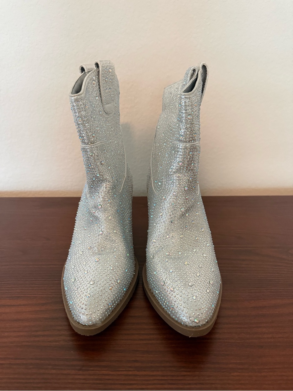 Silver Rhinestone Western Ankle Boots for Women - Picture 3 of 6